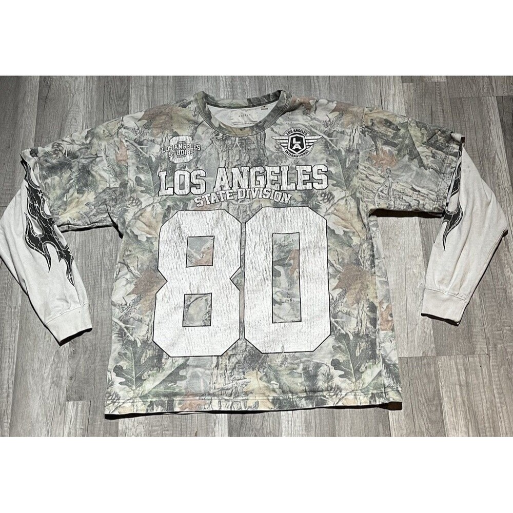 Pacsun Men's Camo LA Division 80 Layered Long Sleeve T-Shirt Size Medium